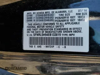 2014 Honda Odyssey Touring with VIN 5FNRL5H94EB133819, listed as a Copart auction lot 46469315 with 170,574 mi miles and Salvage Title. Bid and sale history available at carsss.com. Image 15.