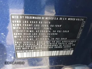 2024 Volkswagen Taos S с VIN 3VV5X7B26RM113472, выставлен на аукционе IAAI как лот 41925942 с пробегом 7 232 миль миль и . История ставок и продаж доступна на DreamBid. Изображение 9.