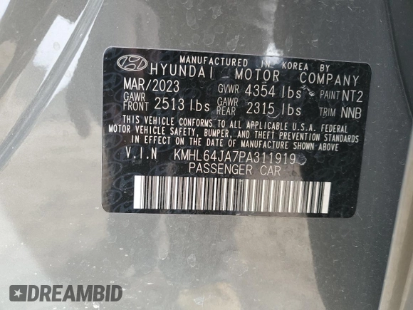2023 Hyundai Sonata SEL z VIN KMHL64JA7PA311919, wystawiony jako Copart lot #44616075 z przebiegiem 23 222 mil mil oraz Szkody całkowita. Historia ofert i sprzedaży dostępna na DreamBid. Obrazek 13.