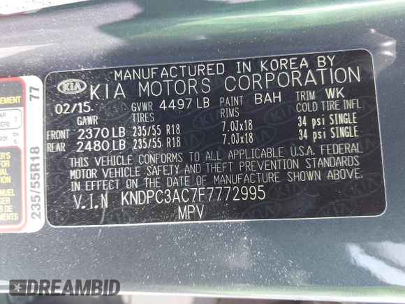 2015 Kia Sportage EX с VIN KNDPC3AC7F7772995, выставлен на аукционе IAAI как лот 42687589 с пробегом 157 624 миль миль и . История ставок и продаж доступна на DreamBid. Изображение 9.