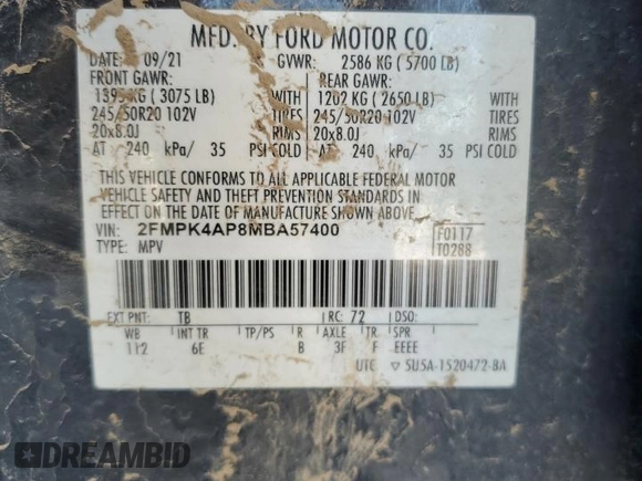 2021 Ford Edge ST z VIN 2FMPK4AP8MBA57400, wystawiony jako Copart lot #50099815 z przebiegiem Nie podano mil oraz Szkoda całkowita • Salvage title. Historia ofert i sprzedaży dostępna na DreamBid. Obrazek 13.
