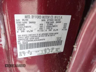 2003 Ford F-150 XLT with VIN 1FTRW08L63KA20475, listed as a IAAI auction lot 42610305 with Not provided miles and . Bid and sale history available at DreamBid. Image 9.
