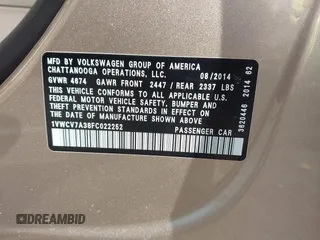 2015 Volkswagen Passat 2.0L TDI SEL Premium with VIN 1VWCV7A38FC022252, listed as a IAAI auction lot 41833398 with 131,411 mi miles. Bid and sale history available at carsss.com. Image 9.