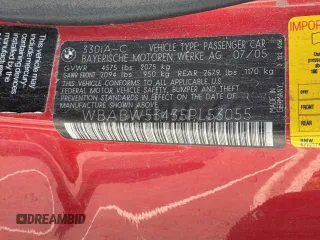 2005 BMW 3 Series 330Ci with VIN WBABW53435PL53055, listed as a Copart auction lot 65653465 with 112,923 mi miles and Clean title. Bid and sale history available at DreamBid. Image 10.