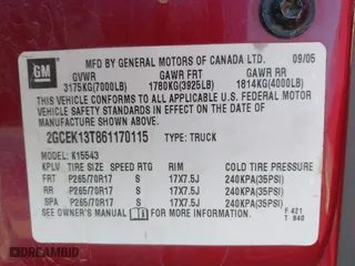 2006 Chevrolet Silverado 1500 LT1 with VIN 2GCEK13T861170115, listed as a IAAI auction lot 41852030 with 213,353 mi miles. Bid and sale history available at carsss.com. Image 9.