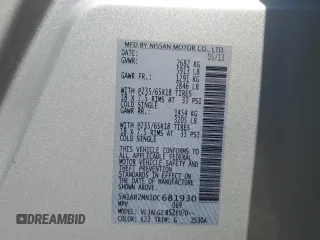 2013 Nissan Pathfinder SV with VIN 5N1AR2MN1DC681930, listed as a Copart auction lot 52802425 with 155,031 mi miles and Clean Title. Bid and sale history available at carsss.com. Image 13.