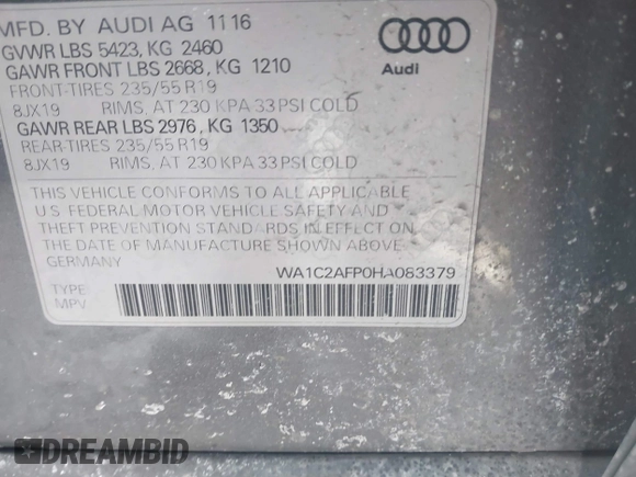 2017 Audi Q5 Premium с VIN WA1C2AFP0HA083379, выставлен на аукционе IAAI как лот 41491083 с пробегом 79 855 миль миль и . История ставок и продаж доступна на DreamBid. Изображение 9.