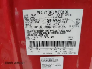 2012 Ford F-150 XL with VIN 1FTFX1EF2CFB41498, listed as a Copart auction lot 45022205 with 90,190 mi miles and Salvage Title. Bid and sale history available at carsss.com. Image 12.