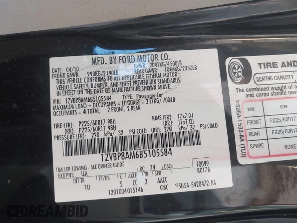 2011 Ford Mustang V6 с VIN 1ZVBP8AM6B5105584, выставлен на аукционе IAAI как лот 42686108 с пробегом 143 296 миль миль и . История ставок и продаж доступна на DreamBid. Изображение 9.