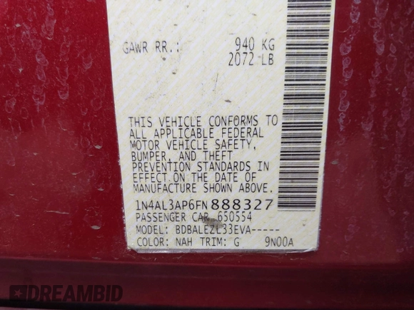 2015 Nissan Altima SL z VIN 1N4AL3AP6FN888327, wystawiony jako IAAI lot #41710149 z przebiegiem 179 159 mil mil oraz . Historia ofert i sprzedaży dostępna na DreamBid. Obrazek 9.