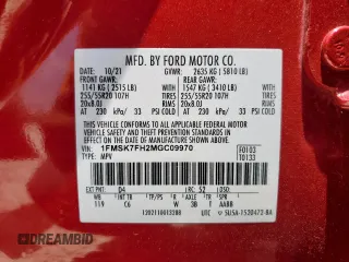 2021 Ford Explorer Limited z VIN 1FMSK7FH2MGC09970, wystawiony jako Copart lot #61723765 z przebiegiem 32 462 mil mil oraz Czysty tytuł • Clean title. Historia ofert i sprzedaży dostępna na DreamBid. Obrazek 13.