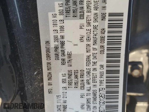 2016 Mazda CX-3 Grand Touring with VIN JM1DKBD71G0126179, listed as a Copart auction lot 43594325 with 119,280 mi miles and Salvage Title. Bid and sale history available at carsss.com. Image 13.