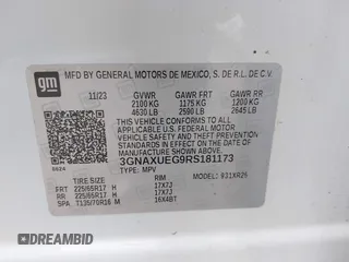 2024 Chevrolet Equinox LT with VIN 3GNAXUEG9RS181173, listed as a IAAI auction lot 42082890 with 27,575 mi miles. Bid and sale history available at carsss.com. Image 9.