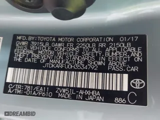 2017 Toyota Prius Two with VIN JTDKARFU0H3534792, listed as a IAAI auction lot 41549022 with 56,725 mi miles. Bid and sale history available at carsss.com. Image 9.