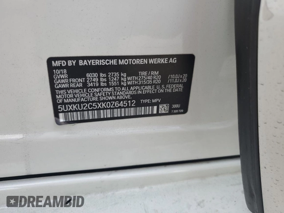2019 BMW X6 xDrive35i with VIN 5UXKU2C5XK0Z64512, listed as a Copart auction lot 52157073 with 59,988 mi miles. Bid and sale history available at carsss.com. Image 13.
