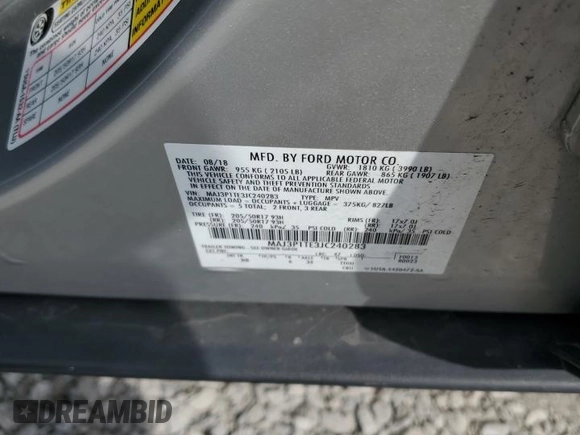 2018 Ford EcoSport SE with VIN MAJ3P1TE3JC240283, listed as a Copart auction lot 53416795 with 118,671 mi miles and Salvage Title. Bid and sale history available at carsss.com. Image 13.