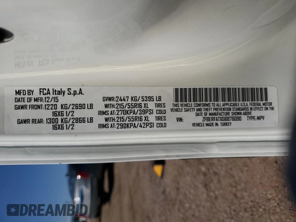 2016 Ram ProMaster City Cargo Tradesman with VIN ZFBERFATXG6B76090, listed as a Copart auction lot 70745034 with 123,982 mi miles and Salvage Title. Bid and sale history available at DreamBid. Image 13.