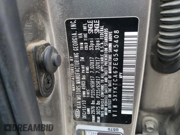 2014 Kia Sorento LX with VIN 5XYKTCA67EG545408, listed as a Copart auction lot 44233545 with 115,527 mi miles and Salvage Title. Bid and sale history available at carsss.com. Image 15.