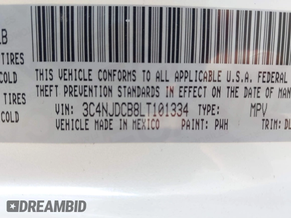 2020 Jeep Compass Limited with VIN 3C4NJDCB8LT101334, listed as a IAAI auction lot 41781815 with 44,144 mi miles. Bid and sale history available at carsss.com. Image 9.