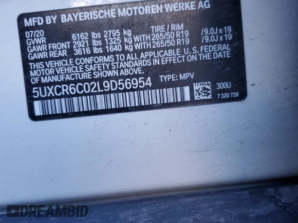2020 BMW X5 xDrive40i with VIN 5UXCR6C02L9D56954, listed as a Copart auction lot 44769135 with 52,856 mi miles and Salvage title. Bid and sale history available at DreamBid. Image 15.