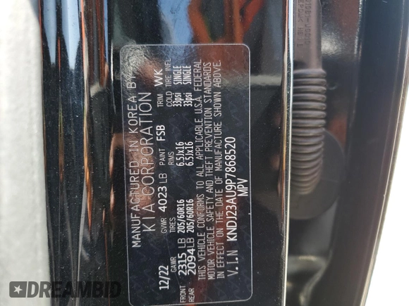 2023 Kia Soul LX with VIN KNDJ23AU9P7868520, listed as a Copart auction lot 48934505 with 50,982 mi miles and Salvage Title. Bid and sale history available at carsss.com. Image 12.