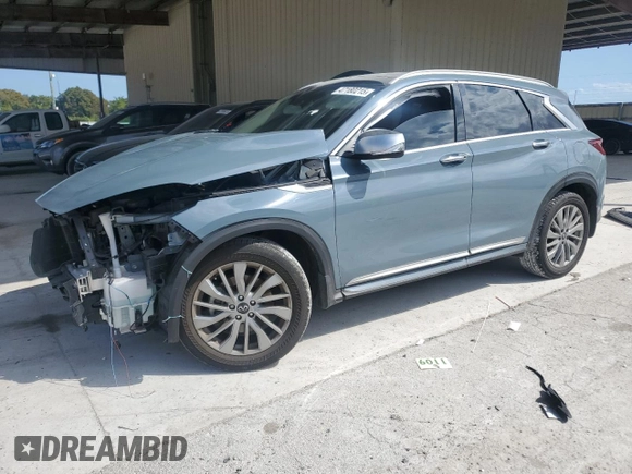 2023 Infiniti QX50 Luxe with VIN 3PCAJ5BA5PF113510, listed as a Copart auction lot 47180215 with 19,543 mi miles and Non repairable. Bid and sale history available at DreamBid. Image 1.
