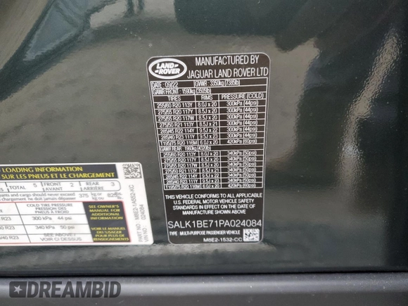 2023 Land Rover Range Rover with VIN SALK1BE71PA024084, listed as a Copart auction lot 48036765 with 17,187 mi miles and Salvage Title. Bid and sale history available at DreamBid. Image 12.
