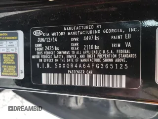 2015 Kia Optima SXL Turbo with VIN 5XXGR4A64FG365125, listed as a Copart auction lot 48464265 with Not Provided miles and Non Repairable. Bid and sale history available at carsss.com. Image 10.