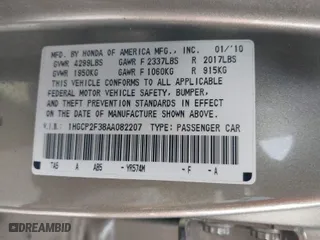 2010 Honda Accord Sdn LX with VIN 1HGCP2F38AA082207, listed as a IAAI auction lot 41898067 with 1 mi miles. Bid and sale history available at carsss.com. Image 9.