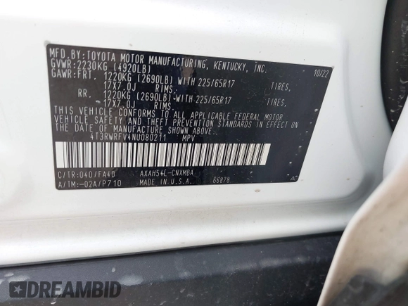 2022 Toyota RAV4 Hybrid XLE z VIN 4T3RWRFV4NU080211, wystawiony jako IAAI lot #42399810 z przebiegiem 101 205 mil mil oraz . Historia ofert i sprzedaży dostępna na DreamBid. Obrazek 9.
