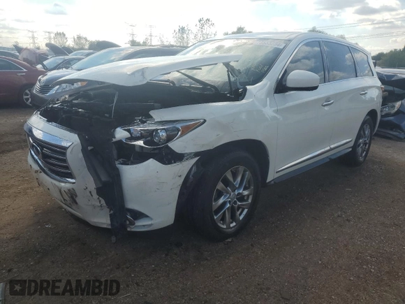 2013 Infiniti JX35 with VIN 5N1AL0MM1DC309792, listed as a Copart auction lot 73553234 with 110,637 mi miles and Salvage Title. Bid and sale history available at carsss.com. Image 1.