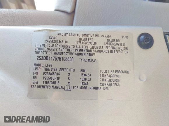 2007 Suzuki XL7 with VIN 2S3DB117576108808, listed as a IAAI auction lot 42471567 with Not provided miles and . Bid and sale history available at DreamBid. Image 9.