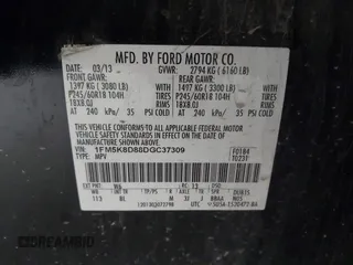 2013 Ford Explorer XLT with VIN 1FM5K8D88DGC37309, listed as a IAAI auction lot 40073755 with 226,883 mi miles and . Bid and sale history available at carsss.com. Image 9.
