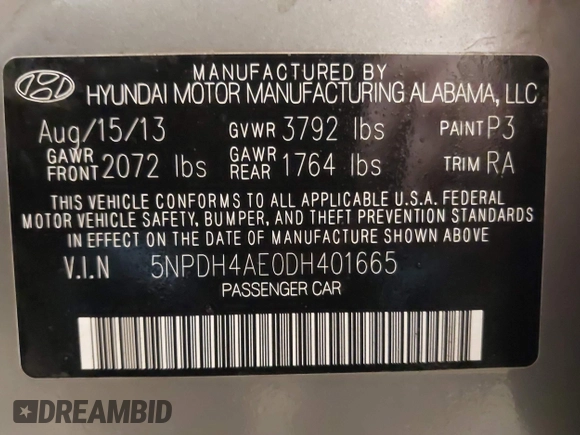 2013 Hyundai Elantra Limited с VIN 5NPDH4AE0DH401665, выставлен на аукционе IAAI как лот 41752543 с пробегом 137 661 миль миль и . История ставок и продаж доступна на DreamBid. Изображение 9.