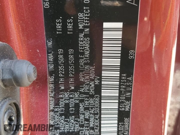 2020 Toyota Sienna SE with VIN 5TDXZ3DC4LS030663, listed as a Copart auction lot 60213385 with 51,633 mi miles and Salvage title. Bid and sale history available at DreamBid. Image 14.