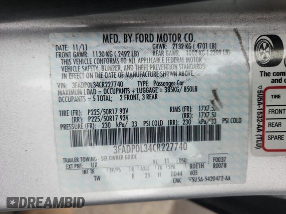 2012 Ford Fusion Hybrid z VIN 3FADP0L34CR227740, wystawiony jako Copart lot #64989475 z przebiegiem 134 862 mil mil oraz Szkoda całkowita • Salvage title. Historia ofert i sprzedaży dostępna na DreamBid. Obrazek 13.