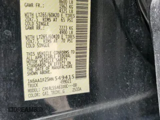 2017 Nissan Titan XD SV with VIN 1N6AA1F25HN549415, listed as a Copart auction lot 64027474 with 186,736 mi miles and Salvage Title. Bid and sale history available at carsss.com. Image 13.