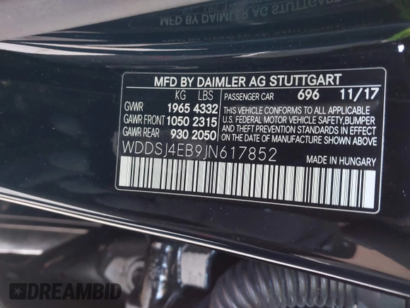 2018 Mercedes-Benz CLA 250 with VIN WDDSJ4EB9JN617852, listed as a IAAI auction lot 42100288 with 41,352 mi miles and . Bid and sale history available at DreamBid. Image 9.