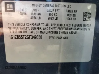 2016 Chevrolet Malibu LS z VIN 1G1ZB5ST2GF349358, wystawiony jako Copart lot #59839105 z przebiegiem 197 481 mil mil oraz Szkoda całkowita • Salvage title. Historia ofert i sprzedaży dostępna na DreamBid. Obrazek 12.