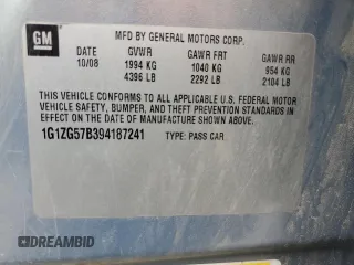 2009 Chevrolet Malibu 1LS with VIN 1G1ZG57B394187241, listed as a Copart auction lot 55047085 with 97,995 mi miles and Salvage Title. Bid and sale history available at DreamBid. Image 13.