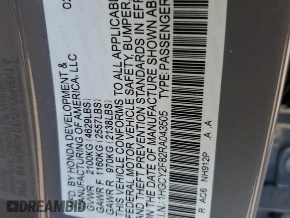 2024 Honda Accord Touring z VIN 1HGCY2F82RA043505, wystawiony jako Copart lot #52223925 z przebiegiem 16 767 mil mil oraz Szkoda całkowita • Salvage title. Historia ofert i sprzedaży dostępna na DreamBid. Obrazek 14.