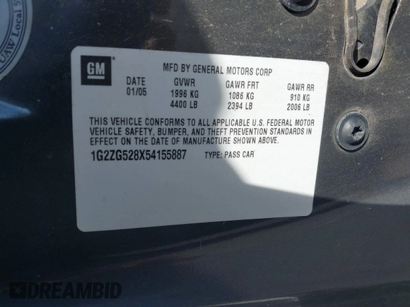 2005 Pontiac G6 with VIN 1G2ZG528X54155887, listed as a IAAI auction lot 41847177 with 118,816 mi miles and . Bid and sale history available at DreamBid. Image 9.