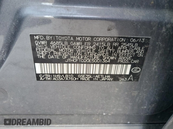 2014 Lexus IS 250 with VIN JTHCF1D20E5001364, listed as a Copart auction lot 41740785 with 116,184 mi miles and Clean title. Bid and sale history available at DreamBid. Image 12.
