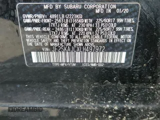2020 Subaru Forester Premium with VIN JF2SKAJCXLH497972, listed as a Copart auction lot 52358375 with 57,855 mi miles and Non repairable. Bid and sale history available at DreamBid. Image 14.