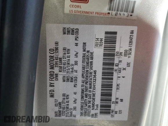 2017 Ford Transit Connect XL with VIN NM0GE9E7XH1323646, listed as a Copart auction lot 47919185 with 86,186 mi miles and Salvage title. Bid and sale history available at DreamBid. Image 13.