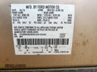 2017 Ford Explorer XLT z VIN 1FM5K8D85HGA10343, wystawiony jako Copart lot #56864105 z przebiegiem 56 339 mil mil oraz Szkoda całkowita • Salvage title. Historia ofert i sprzedaży dostępna na DreamBid. Obrazek 13.