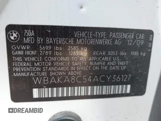 2010 BMW 7 Series 750i z VIN WBAKA8C54ACY36127, wystawiony jako IAAI lot #42392407 z przebiegiem 155 740 mil mil oraz . Historia ofert i sprzedaży dostępna na DreamBid. Obrazek 9.