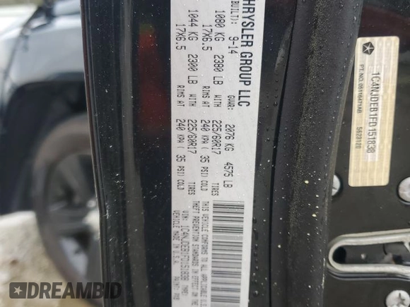 2015 Jeep Compass High Altitude Edition with VIN 1C4NJDEB1FD151838, listed as a Copart auction lot 51712845 with 133,857 mi miles and Salvage Title. Bid and sale history available at carsss.com. Image 15.