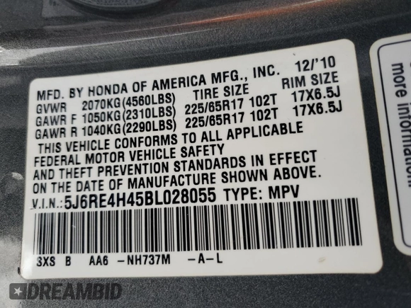 2011 Honda CR-V SE with VIN 5J6RE4H45BL028055, listed as a Copart auction lot 42221705 with 103,377 mi miles and Salvage Title. Bid and sale history available at carsss.com. Image 13.