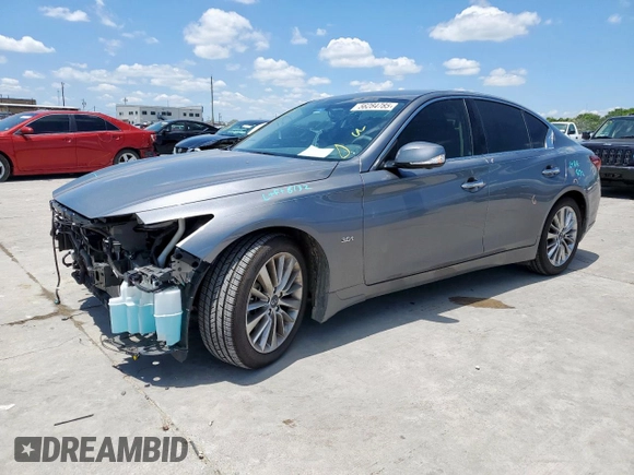 2020 Infiniti Q50 Luxe with VIN JN1EV7AR3LM254833, listed as a Copart auction lot 56284785 with 30,591 mi miles and Salvage title. Bid and sale history available at DreamBid. Image 1.
